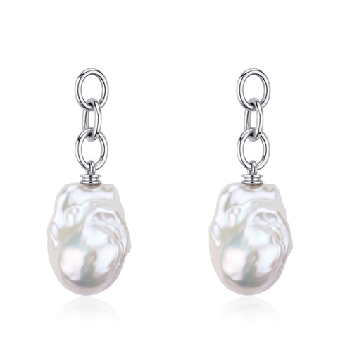 Modern Chain Bold Baroque Pearl Earrings - Sterling Silver / Gold Vermeil